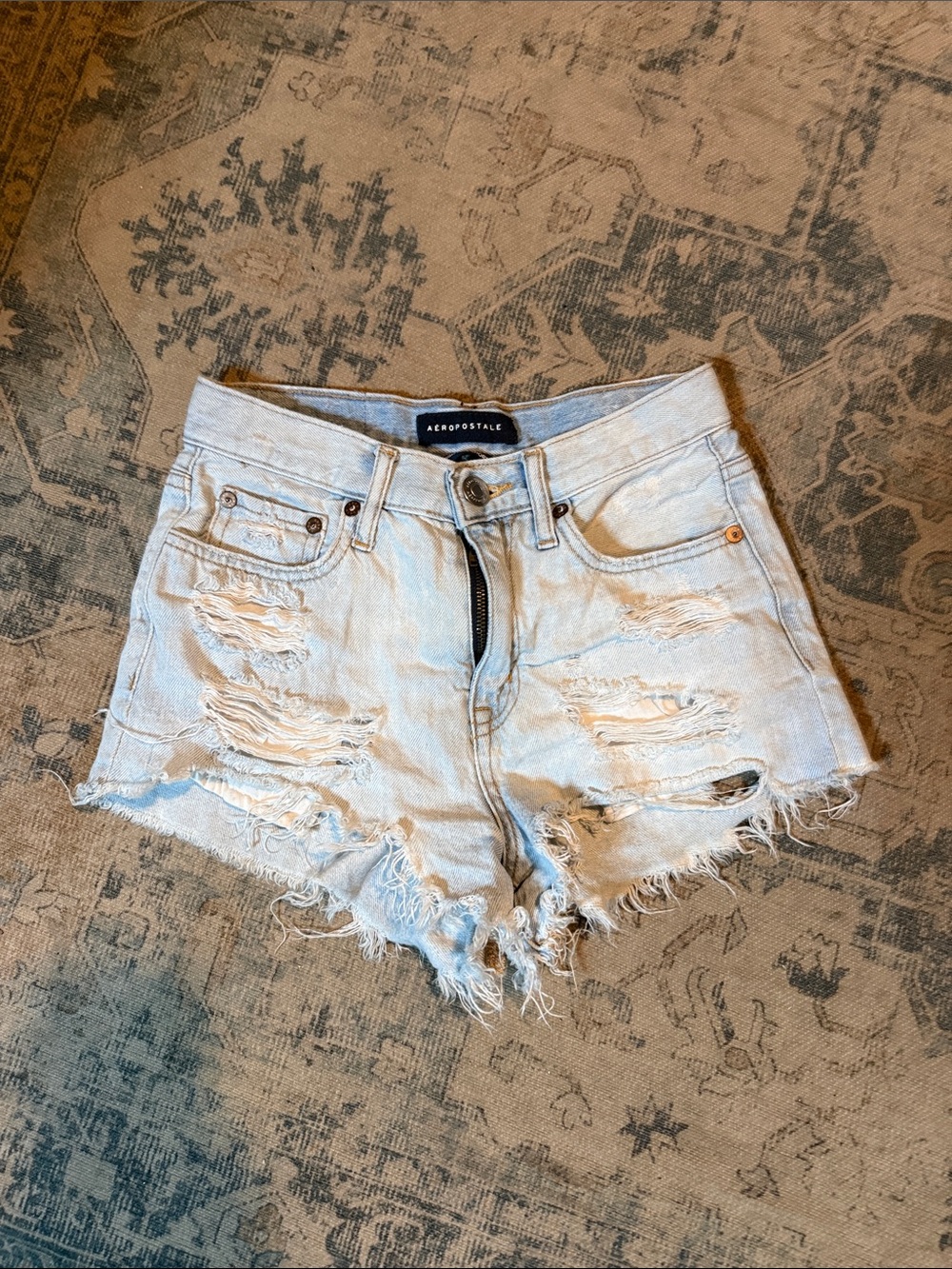 Aeropostale Light Wash Distressed Denim Cutoff Shorts
